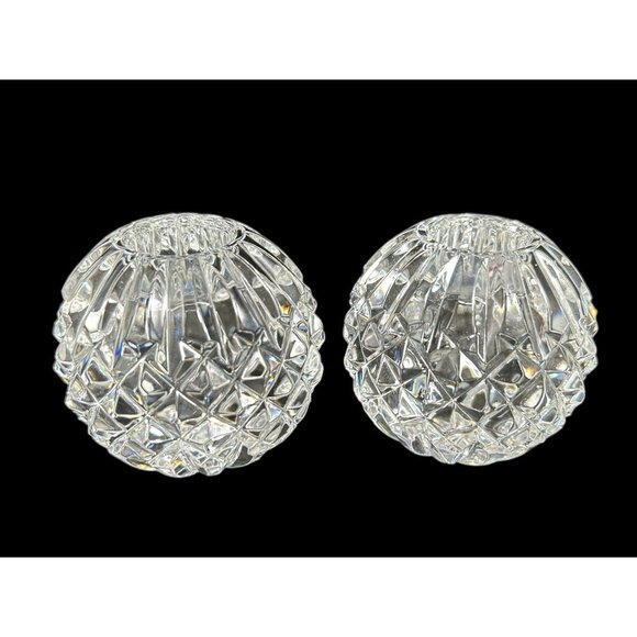 Vintage Pair Waterford Lismore Round Cut Crystal Candle Holders Signed - Picture 1 of 9
